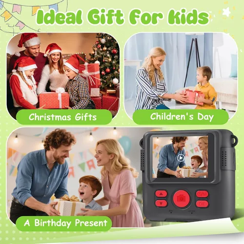 Miniatura 7 de Cámara para niños con impresión instantánea, cámara segura para niños pequeños, pantalla de 2.4 pulgadas, 1080P con zoom 16X, tarjeta TF de 32GB