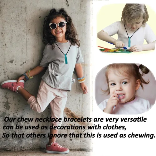 Miniatura 6 de Pulseras elásticas de bobina para masticar para niños, paquete de 18 collares masticables sensoriales con autismo, TDAH, SPD, collares sensoriales