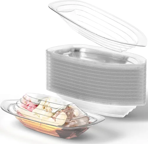 Paquete de 50 botes divididos de plátano súper divertidos y reciclables. El mejor combo de cuencos desechables de 12 onzas + 8 onzas para helados.
