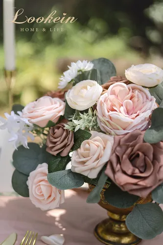 Miniatura 5 de Lookein Flores artificiales para decoración de boda, ramo de novia, centros de mesa, coronas de flores, decoración del pasillo, decoración