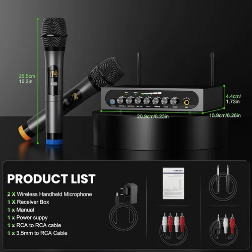 Miniatura 7 de Sistema de micrófono inalámbrico Micrófono dinámico inalámbrico UHF Micrófono de mano inalámbrico de doble canal con Echo Bluetooth Control