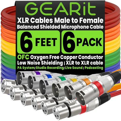 Miniatura 10 de GEARit XLR Cables de 1 pie 6 unidades de varios colores, cable de micrófono XLR macho a hembra, cable de micrófono blindado equilibrado