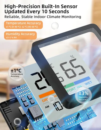 Miniatura 4 de NOKLEAD Termómetro higrómetro para interiores, mini monitor digital de temperatura y humedad de escritorio con indicador de comodidad y reloj
