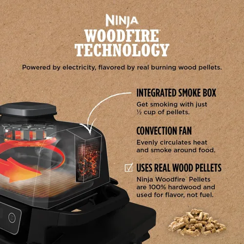 Miniatura 6 de Parrilla de exterior Ninja OG751 Woodfire Pro con termómetro incorporado, parrilla Master 7 en 1, ahumador de barbacoa y freidora de aire