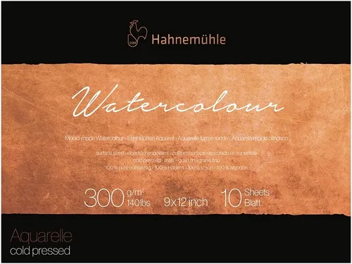 Hahnemuhle Collection - Acuarela 300 bloque prensado en frío 9x12, 300gsm, 9 x 12 pulgadas, color blanco