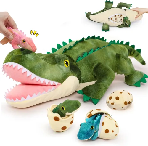 Miniatura 24 de MorisMos - Animales de peluche de lagarto, mamá camaleón gigante de 27 pulgadas con 4 lagartos bebés, juguetes para niños y niñas, mamá iguana