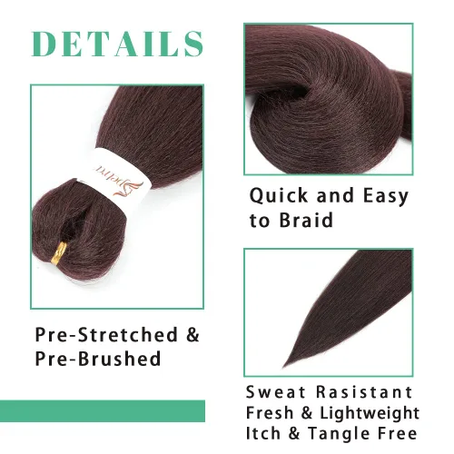 Miniatura 4 de Oferta de varios paquetes: extensiones de cabello preestirado Spetra para trenzar 24 pulgadas, 8 mechones de trenzas de cajón, sin nudos, 8 paquetes