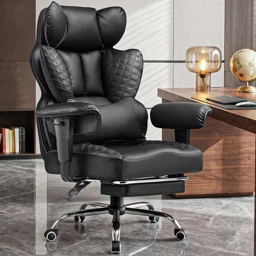GTPOFFICE Silla de oficina grande y alta, asiento ancho de 400 libras, silla de juegos para computadora con reposapiés y cómodo soporte lumbar,