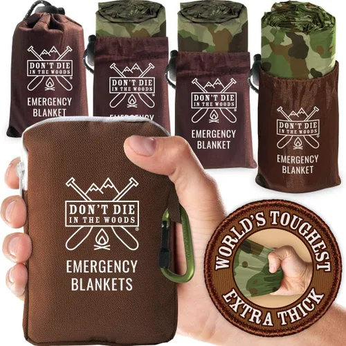 Don't Die In The Woods - Mantas de emergencia más duras del mundo [4 unidades] Manta espacial térmica extra gruesa de Mylar - Uno de los diez