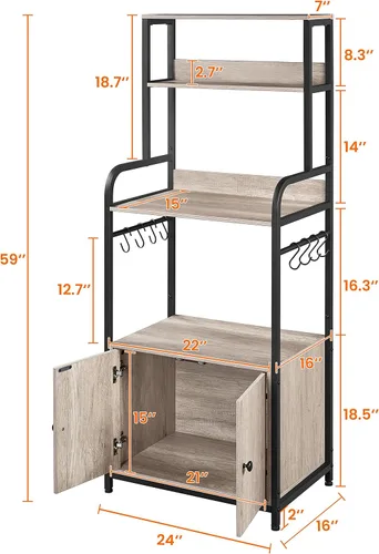 Miniatura 2 de Yaheetech - Estante de cocina para panaderos de 4 niveles con gabinete de almacenamiento y alacena, soporte para microondas y barra de café