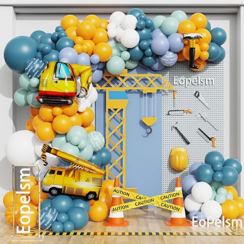 Miniatura 8 de Kit de Arco de Guirnalda de Globos de Auto de Carreras 166PCS Azul Polvoriento Negro Globos de Látex Rueda Globos de Papel Aluminio a Cuadros