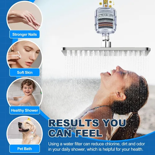 Miniatura 3 de Filtro de ducha, mejora la textura de la piel y el cabello, suaviza el agua dura, filtro de 15 capas para reducir productos químicos, elimina