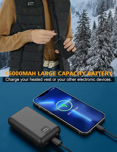 Miniatura 5 de Chaleco térmico ligero actualizado para mujer, chaleco térmico recargable para mujer con batería de gran capacidad de 16000 mAh