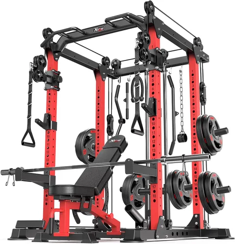Miniatura 14 de Power Cage - Rack de Potencia Multifunción con Sistema de Cruce de Cables, Rack para Sentadillas de Capacidad de 1800 LBS con Banco de Pesas