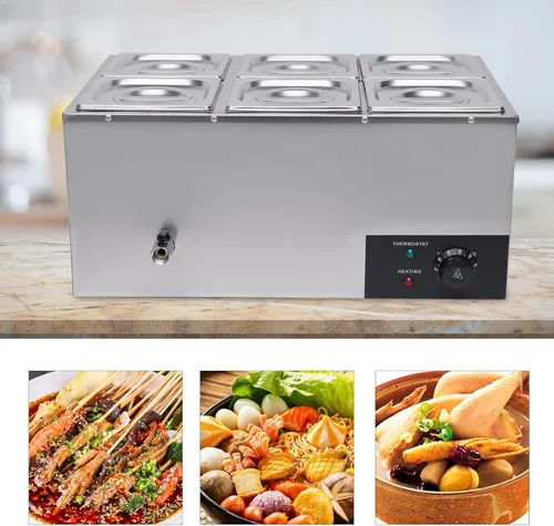 Miniatura 4 de Calentador de alimentos comercial de 6 bandejas con tapas, mesa de vapor eléctrica para calentar alimentos, 600 W, servidores y calentadores 6 Pan#2