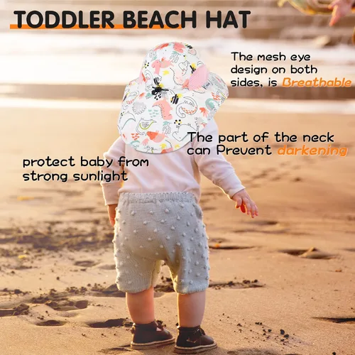 Miniatura 27 de Sombrero de sol para bebé, sombreros de protección solar para niños pequeños, UPF 50+, gorra de playa de verano al aire libre para niños y niñas