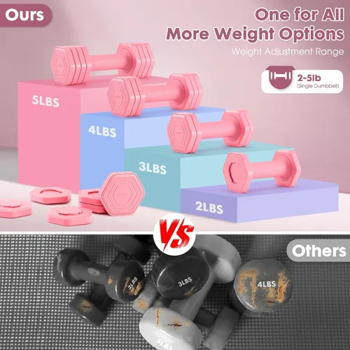 Miniatura 5 de EQUIPRO Adjustable Dumbbell Set, 4 in 1 Free Weights Dumbbells Set for Women, Weights for Women at Home, 2lb 3lb 4lb 5lb with TPU Soft Rubber Handle