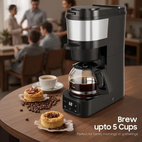 Miniatura 7 de ATSENT Cafetera de Moler y Preparar Café, Cafetera de Goteo con Molinillo Integrado, Máquina de Café Programable de 5 Tazas con Intensidad