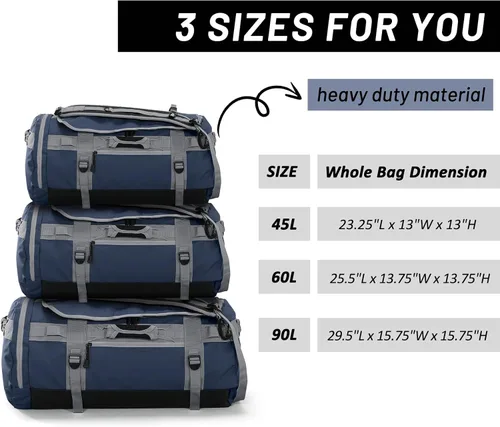 Miniatura 40 de MIER Mochila deportiva grande con compartimento para zapatos, resistente y resistente al agua, azul marino, 45L