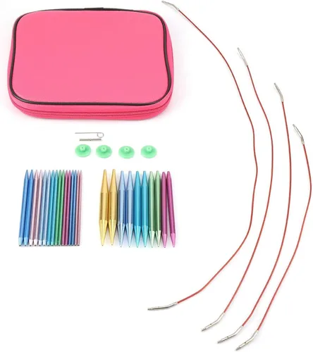 Miniatura 7 de Kit de agujas de tejer de aluminio, 13 pares de agujas de tejer circulares intercambiables con asas ergonómicas, agujas de ganchillo con estuche