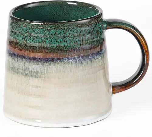 Taza de café grande de cerámica, tazas de cerámica hechas a mano, tazas de té con mango grande para oficina y hogar, 15.5 onzas, aptas para verde