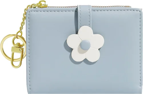 Sunwel Fashion Pequeña y bonita cartera de tres pliegues delgada cartera con ventana de identificaciónfoto tarjetero con hebilla de patrón de flores
