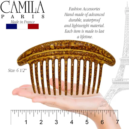 Miniatura 3 de Camila Paris CP3329 Peines laterales franceses para el cabello, peines entrelazados de color ámbar, peines de pelo con giro francés, pinzas