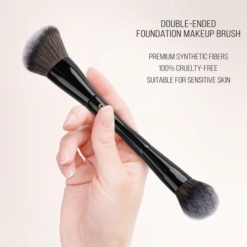 Miniatura 2 de KINGMAS Cepillo dúo para base y bronceador, cepillo de maquillaje de doble punta con ángulo y punta redonda para contorno, cerdas sintéticas