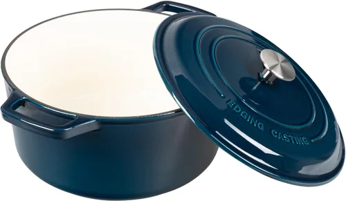 Miniatura 5 de EDGING CASTING Olla de horno holandés de hierro fundido esmaltado con tapa, horno holandés para hornear pan de masa madre redondo con asa doble, 6