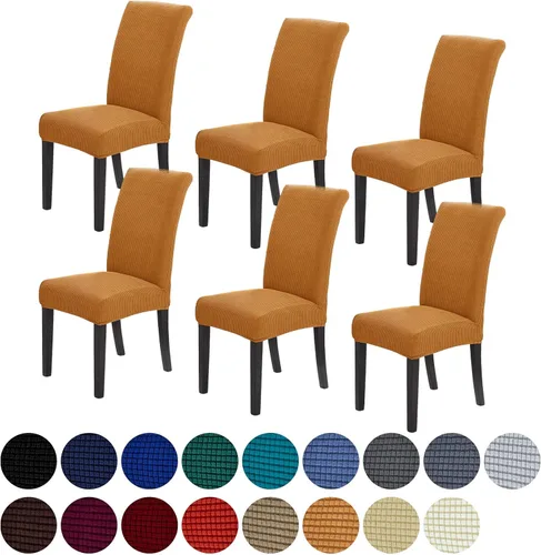 Miniatura 65 de Juego de 6 fundas elásticas para sillas de comedor, fundas para sillas de comedor lavables y removibles, fundas para sillas de comedor protectoras