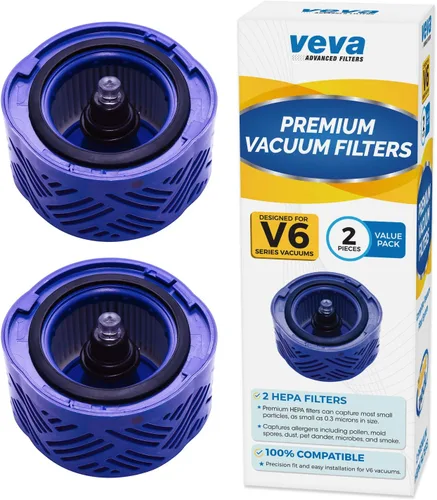Veva Paquete de 2 filtros HEPA de alta calidad compatibles con aspiradora inalámbrica Dyson V6, pieza de repuesto # 966741-01, captura alérgenos