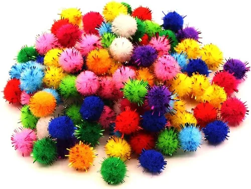 100 piezas Pompones de Oropel con Purpurina Bolas Brillantes para Manualidades DIY/Decoración de Fiestas/Gato (0.39 pulgadas, 200 piezas)