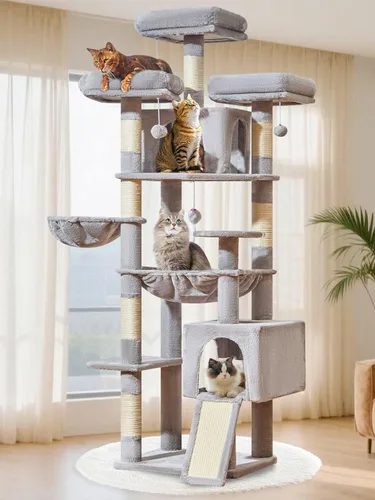 Miniatura 10 de Taoqimiao - Árbol para gatos de 76 pulgadas con postes para rascar, torre XXL para gatos grandes con tablero para rascar, hamaca extragrande