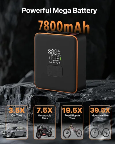 Miniatura 3 de Compresor de aire portátil para inflador de neumáticos, doble potencia inalámbrica 7800mAh 12V CC, inflado rápido 5X con medidor de presión digital