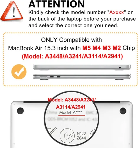 Miniatura 2 de Funda para MacBook Air de 15 pulgadas M5 M4 M3 M2 A3448 A3241 A3114 A2941 versión 2026-2023 con Touch ID, efecto 3D transparente mate, cubierta dura