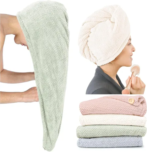Miniatura 8 de ROLSHOL Paquete de 4 Toallas Envolventes de Microfibra Extra Grandes para Cabello para Mujeres Súper Absorbentes y de Secado Rápido con Botón