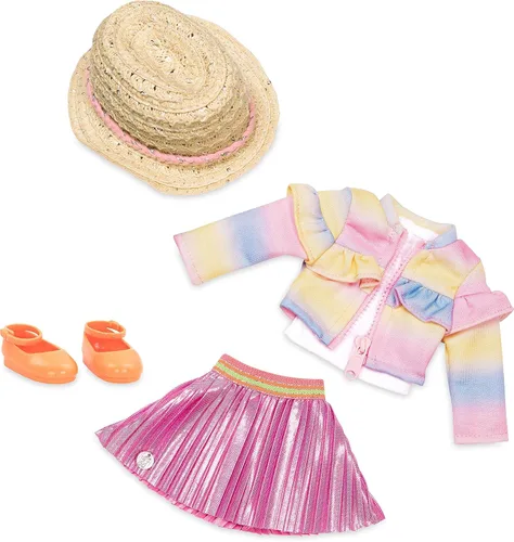Glitter Girls – Ropa para Muñeca de 14 Pulgadas – Conjunto de Volantes y Plisados para Guapas – Chaqueta Arcoíris, Falda, Sombrero y Zapatos de