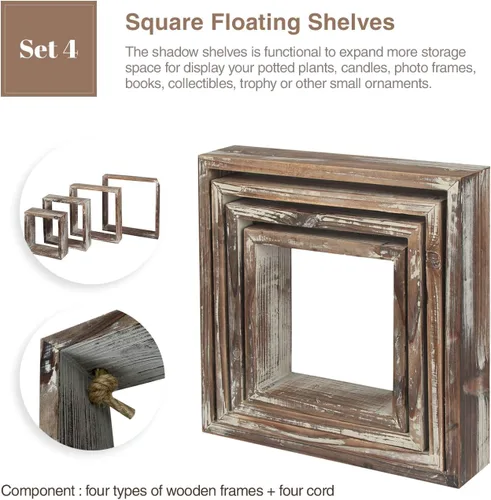 Miniatura 4 de J JACKCUBE DESIGN MK571A - Estantes cuadrados flotantes para colgar en la pared, estantes de madera rústica, cajas de sombra, decoración bohemia