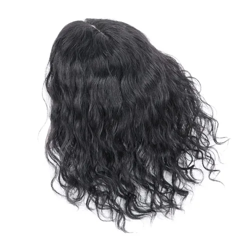 Miniatura 3 de Tope de cabello humano rizado natural para mujer, extensiones de pelo con clip, 5.1 x 5.5 in, parte superior de cabello sedoso, parte superior