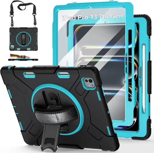 Miniatura 24 de Funda para iPad Pro 11 M5 2025/M4 2024: Funda protectora para iPad Pro de 11 pulgadas 5ª generación con protector de pantalla, soporte, asa y correa