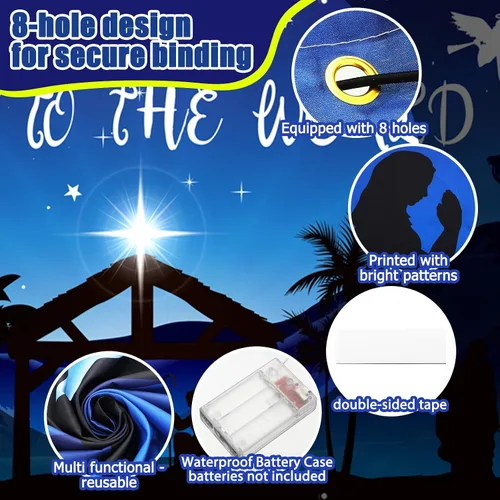 Miniatura 3 de Ganeen Pancarta de Luces LED en Cadena de 6.4x16 pies para Puerta de Garaje de Navidad 2025, Grande, Rústica, Decoraciones de Puerta de Garaje