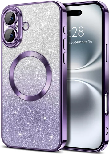 Miniatura 75 de Hython Funda para iPhone 13 Pro transparente con purpurina magnética [compatible con MagSafe] Protector completo de lente de cámara delgado