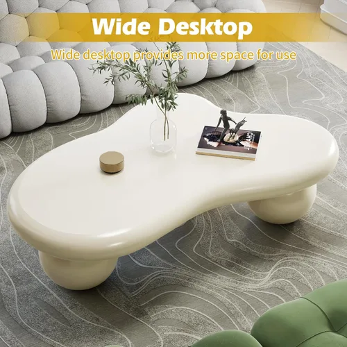 Miniatura 7 de Mesa de centro en forma de nube de 40 pulgadas, modernas mesas de centro ovaladas irregulares con 3 bases, mesa central color crema para dormitorio