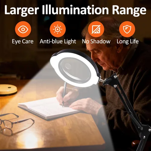 Miniatura 3 de Lupa de 10 x 30 veces con luz, lámpara LED de escritorio con abrazadera, 5 modos de color, 10 niveles regulables, lupa con luz manos libres