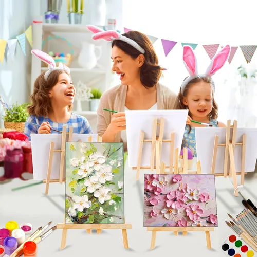 Miniatura 7 de Set profesional de pintura AROIC de 72 piezas con caballetes, 6 caballetes de madera, 6 paquetes de 60 pinceles con cabeza de nylon y 6 paletas, kit