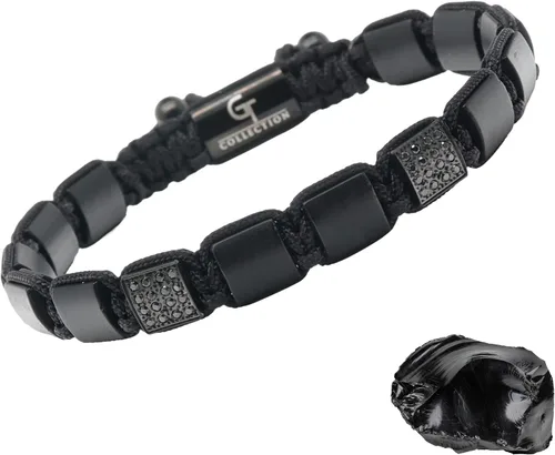 Pulsera de cuentas planas de la colección GT, pulseras ajustables de gemas para hombres