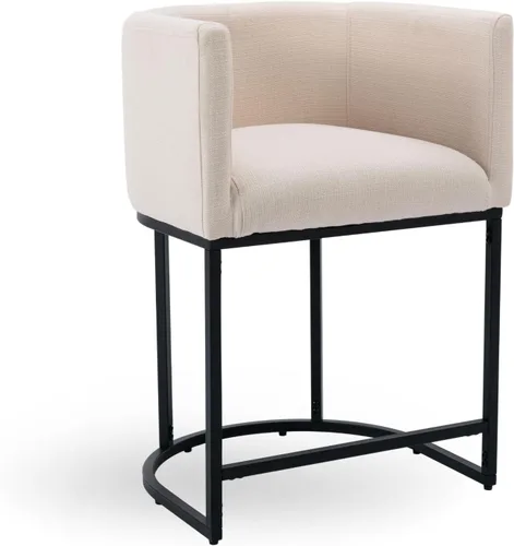 Miniatura 41 de Taburete de bar de lino de 32 pulgadas, taburete moderno de altura de barril con brazo, silla de mostrador tapizada, marco de metal negro para isla