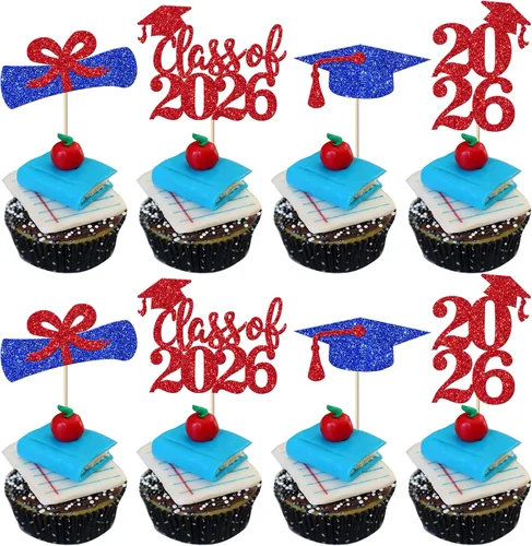 Miniatura 61 de Paquete de 24 adornos para cupcakes de clase 2025 con purpurina 2025 para diploma de graduación 2025 para cupcakes temáticos de graduación 2025