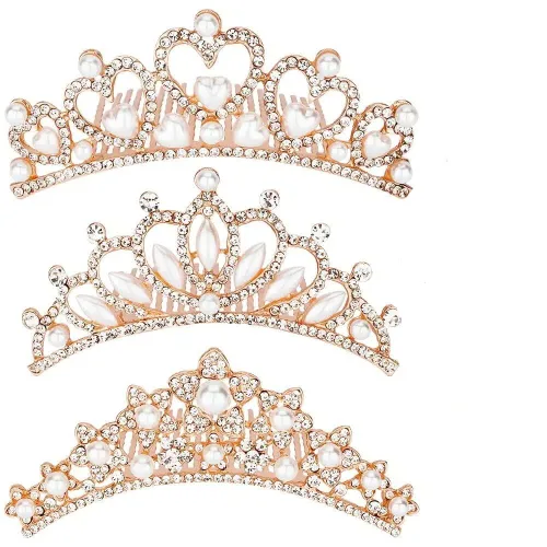 Miniatura 8 de ANBALA Corona tiara pequeña con peine para el cabello, paquete de 3 mini tiara, corona de princesa, accesorios para el cabello brillante con cristal