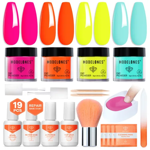 Miniatura 17 de Modelones - Kit de polvo de inmersión para uñas, 4 colores transparente, nude, blanco, rosa, set de iniciación con líquido y accesorios completos